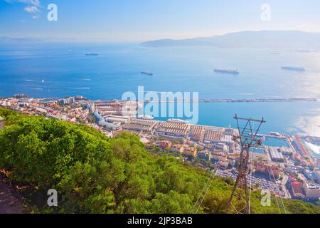 Blick vom Gibraltar Rock, Hafen Gibraltar, Großbritannien Stockfoto