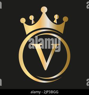 Logo mit V-Krone. Royal Crown Logo für Spa, Yoga, Schönheit, Mode, Star, Elegantes, Luxuriöses Schild Stock Vektor