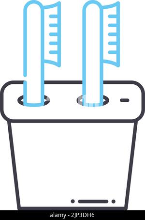 Symbol für Zahnbürste und Kamm aus Bambus, Umrisssymbol, Vektorgrafik, Konzeptschild Stock Vektor