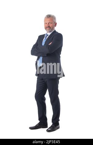 Volle Länge Portrait von zuversichtlich reife Geschäftsmann in Formals auf weißem Hintergrund Stockfoto