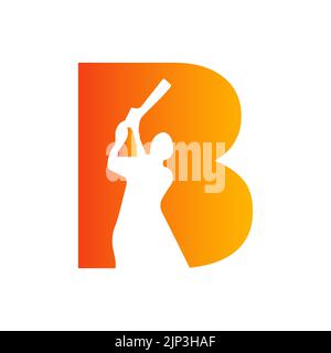 Buchstabe B Cricket Batsman Logo Design Vektor Zeichen. Cricket Club-Logo-Symbol Stock Vektor