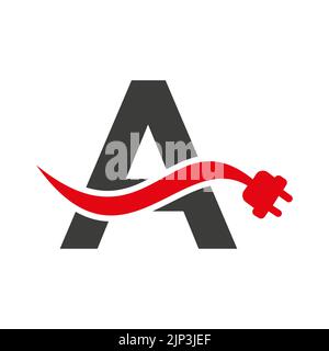 Schreiben Sie Ein Elektrik- oder elektrisches Logo-Konzept mit elektrischer Steckervektorvorlage Stock Vektor