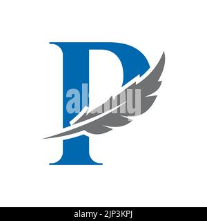 Vektorvorlage „P Feather Logo“. Gesetz Logo Vogel Feder Symbol Stock Vektor