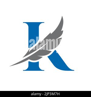 Vektorvorlage für „Feder“-Logo mit „Buchstabe K“. Gesetz Logo Vogel Feder Symbol Stock Vektor