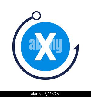Letter X Fishing Logo Design-Vorlage. Fishing Club Logo auf Buchstabe X Konzept Stock Vektor