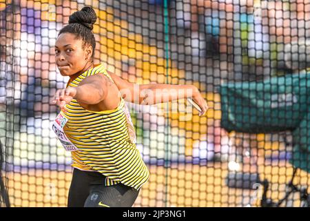 MÜNCHEN, DEUTSCHLAND - 15. AUGUST: Shanice Craft of Germany startet beim Diskus-Wurf der Frauen bei der Europameisterschaft München 2022 im Olympiastadion am 15. August 2022 in München (Foto: Andy Astfalck/BSR Agency) Stockfoto
