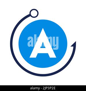 Schreiben Sie Eine Fishing Logo Design-Vorlage. Fishing Club Logo auf Brief Ein Konzept Stock Vektor