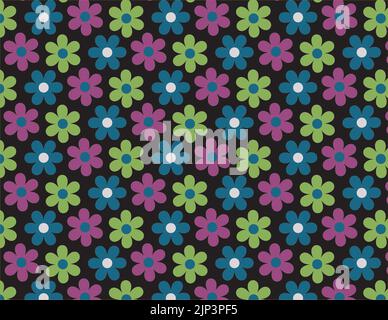 Minimalistische Blume nahtlose Muster Design Vektor Illustration trendige Farben vor dunklem Hintergrund. Helle und dunkle Farben. Stock Vektor