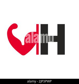 Design mit H-Logo für Fitness. Gesunde Arm Body Builder Logo Design Vektor-Vorlage Stock Vektor