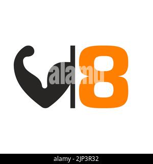 Schreiben 8 Fitness Logo Design. Gesunde Arm Body Builder Logo Design Vektor-Vorlage Stock Vektor