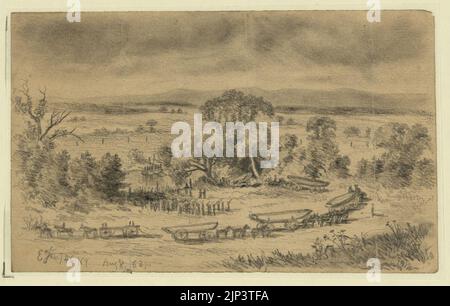 Die ersten und sechsten N.Y.V. werfen Pontoon Bridge über den Rappahannock River in der Nähe von Beverly Ford Stockfoto