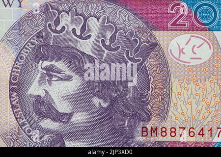 Vorderseite der 20 polierten Zloty-Banknote für Designzwecke Stockfoto
