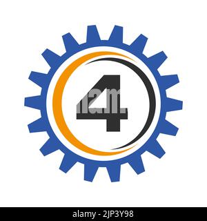 Design-Vorlage Für Das „Letter 4 Gear Logo“. Logo für Automobilausrüstung für die geschäftliche und industrielle Identität Stock Vektor