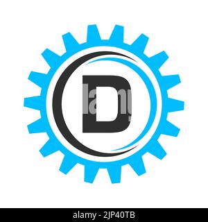 Design-Vorlage für das Logo des „Letter D Gear“. Logo für Automobilausrüstung für die geschäftliche und industrielle Identität Stock Vektor