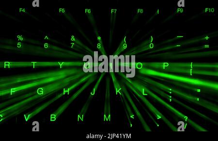 Rote Tastatur mit Hintergrundbeleuchtung und Zoom-Out-Effekt Stockfoto