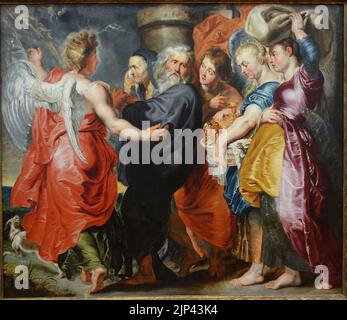 Der Flug von Lot und seine Familie aus Sodom (nach Rubens), zugeschrieben Jacob Jordaens, c. 1618-1620, Stockfoto