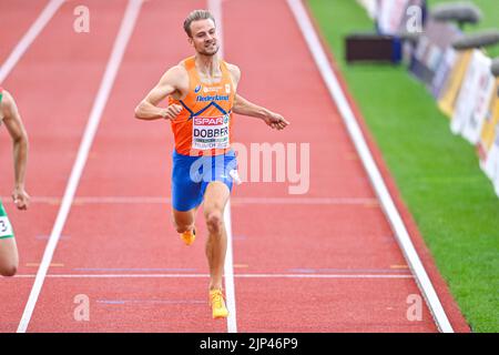 MÜNCHEN, DEUTSCHLAND - 15. AUGUST: Jochem Dobber aus den Niederlanden startet am 15. August 400m 2022 bei den Europameisterschaften München 2022 im Olympiastadion in München (Foto: Andy Astfalck/BSR Agency) Stockfoto