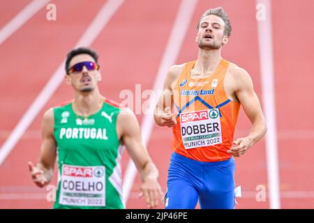 MÜNCHEN, DEUTSCHLAND - 15. AUGUST: Jochem Dobber aus den Niederlanden startet am 15. August 400m 2022 bei den Europameisterschaften München 2022 im Olympiastadion in München (Foto: Andy Astfalck/BSR Agency) Stockfoto