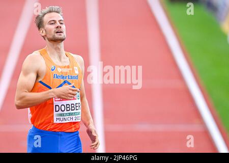 MÜNCHEN, DEUTSCHLAND - 15. AUGUST: Jochem Dobber aus den Niederlanden startet am 15. August 400m 2022 bei den Europameisterschaften München 2022 im Olympiastadion in München (Foto: Andy Astfalck/BSR Agency) Stockfoto