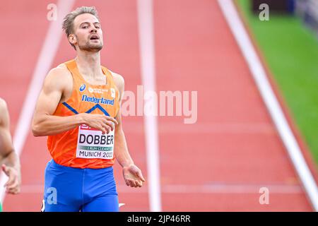 MÜNCHEN, DEUTSCHLAND - 15. AUGUST: Jochem Dobber aus den Niederlanden startet am 15. August 400m 2022 bei den Europameisterschaften München 2022 im Olympiastadion in München (Foto: Andy Astfalck/BSR Agency) Stockfoto