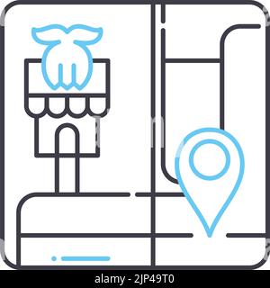 Barber Standort Linie Symbol, Umriss Symbol, Vektor-Illustration, Konzept Zeichen Stock Vektor