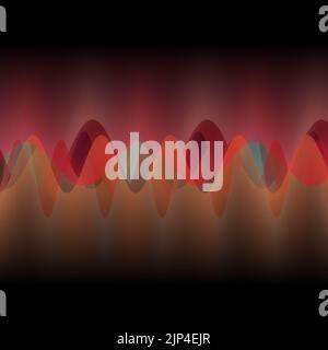 Illustration mehrerer Wellen, die durch viele kleine digitale vertikale Linien oszillieren oder überlappen abstraktes dekoratives modernes Design auf schwarzem Hintergrund Stockfoto