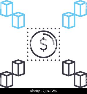 Blockchain-Zahlungen Liniensymbol, Umrisssymbol, Vektordarstellung, Konzeptzeichen Stock Vektor
