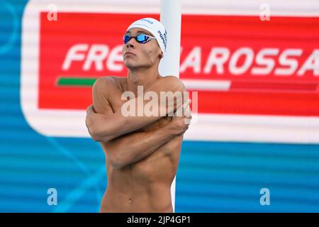 Rom, Italien. 15. August 2022. David Popovici (ROU) bei den Schwimmeuropameisterschaften Rom 2022 im Foro Italico am 15. August 2022. Kredit: Unabhängige Fotoagentur/Alamy Live Nachrichten Stockfoto