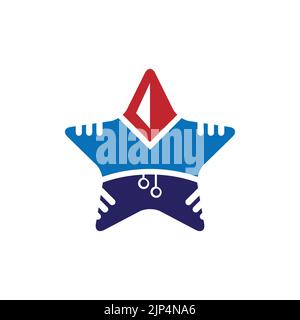 Dieses legendäre und einprägsame Logo aus der Kombination von Star und Bekleidung eignet sich perfekt für die Sportbranche Stock Vektor