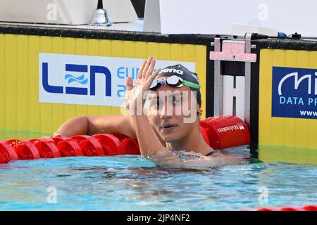 Rom, Italien. 15.. August 2022, Simona Quadarella (ITA) während der Schwimmeuropameisterschaften Rom 2022 im Foro Italico am 15. August 2022. Stockfoto