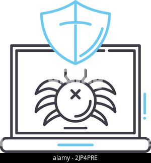 Antivirus-Programm Zeilensymbol, Umrisssymbol, Vektordarstellung, Konzeptzeichen Stock Vektor