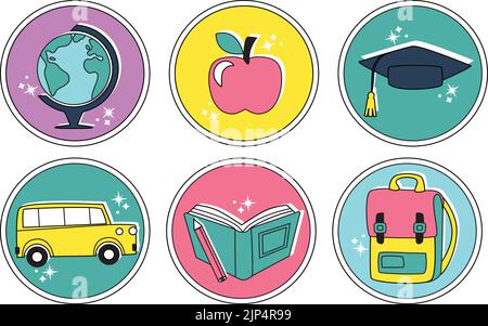 Eine Illustration verschiedener Symbole für den Schulabschluss auf weißem Hintergrund Stock Vektor