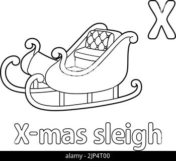 X-Mas Sleigh Alphabet ABC Färbung Seite X Stock Vektor