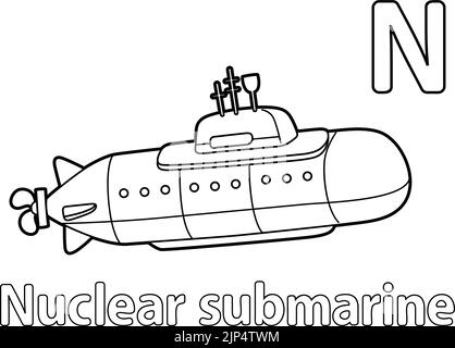 Nuclear Submarine Alphabet ABC Färbung Seite N Stock Vektor