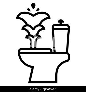 toilettenbrunnen schwarze Ikone. Kaputte Toilette. Überschwemmungen in der Wohnung durch Sanitär. Flache Vektor-Abbildung. Stock Vektor