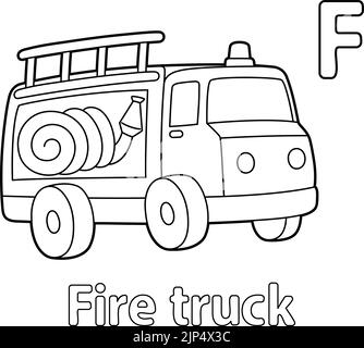 Feuerwehrauto Alphabet ABC Färbung Seite F Stock Vektor