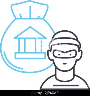 bankraub-Liniensymbol, Umrisssymbol, Vektordarstellung, Konzeptzeichen Stock Vektor