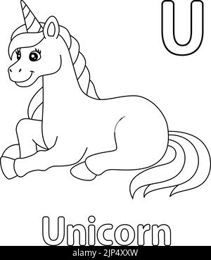 Laying Unicorn Alphabet ABC Coloring Seite U Stock Vektor