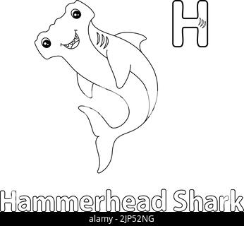 Hammerhead Shark Alphabet ABC Färbung Seite H Stock Vektor