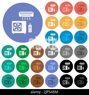Klimaanlage mehrfarbige flache Symbole auf runden Hintergründen. Inklusive weiße, helle und dunkle Symbolvarianten für schweben und aktiven Status effe Stock Vektor