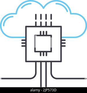 Symbol für die Linie des Cloud-Prozessors, Umrisssymbol, Vektordarstellung, Konzeptschild Stock Vektor