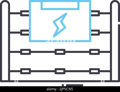 Elektrisches Zaunliniensymbol, Umrisssymbol, Vektordarstellung, Konzeptschild Stock Vektor