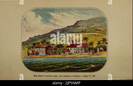 Der König Landsitz und Kirche in Kailua, 1865 Stockfoto