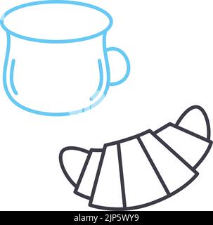 Symbol für Kaffee- und Croissant-Linie, Umrisssymbol, Vektorgrafik, Konzeptschild Stock Vektor