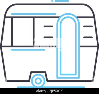 Caravan-Liniensymbol, Umrisssymbol, Vektordarstellung, Konzeptschild Stock Vektor