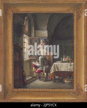 Der Mann in der eisernen Maske in seinem Gefängnis auf der Sainte-Marguerite-Insel, von Hilaire Thierry nach Jean-Antoine Laurent Stockfoto