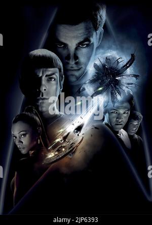 ZOE SALDANA, Zachary Quinto, Chris Pine, JOHN CHO, ANTON YELCHIN, Plakat, STAR TREK, 2009 Stockfoto