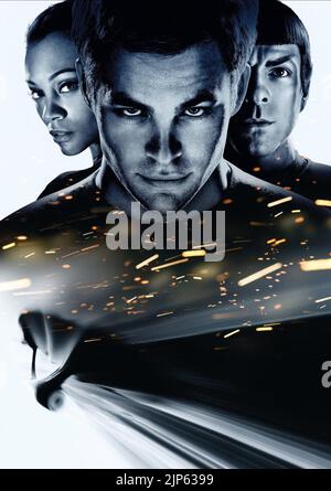 ZOE SALDANA, Chris Pine, Zachary Quinto, Plakat, STAR TREK, 2009 Stockfoto