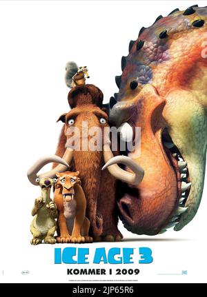 SID, Diego, MANNY, SCRAT, Plakat, ICE AGE: DAWN DER DINOSAURIER, 2009 Stockfoto