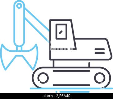 Clamshell Schaufel LKW Linie Symbol, Umriss Symbol, Vektor-Illustration, Konzept Zeichen Stock Vektor